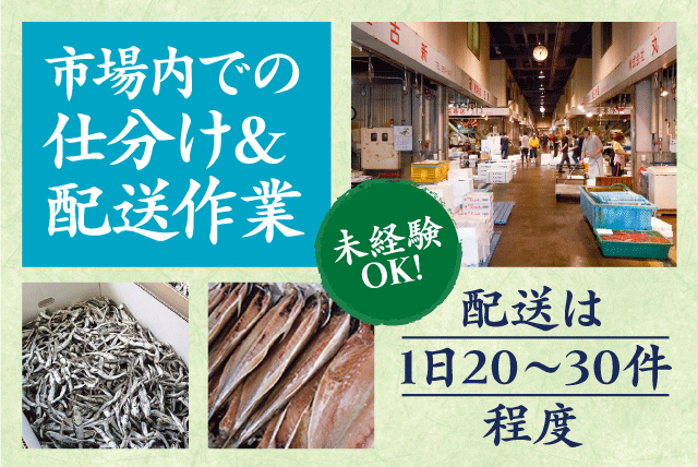 市場内仕分け作業 ルート配送 経験不問 基本定時退社 安定企業 正社員｜(株)古新｜愛媛県松山市三津ふ頭