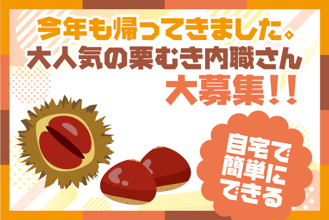 在宅で出来る 栗の皮むき作業 定年後の副収入に 性別不問 年齢不問 内職｜伊予の里／アグシス代理店｜愛媛県大洲市長浜町下須戒